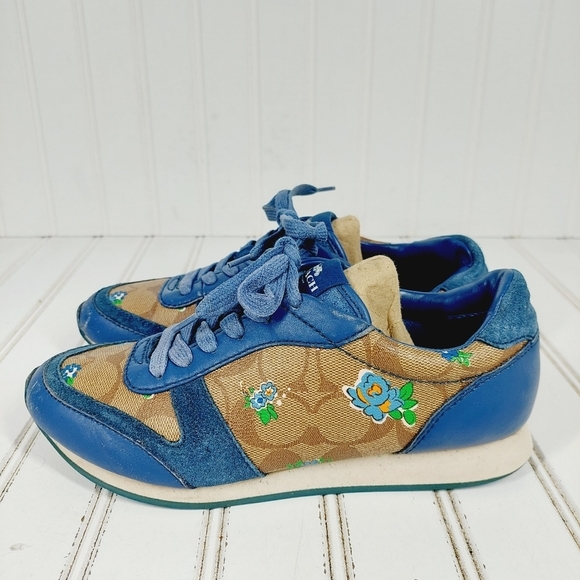 Coach Shoes - Coach Rebecca Signature Printed Blue Floral Lace Up Athleisure Sneakers H222